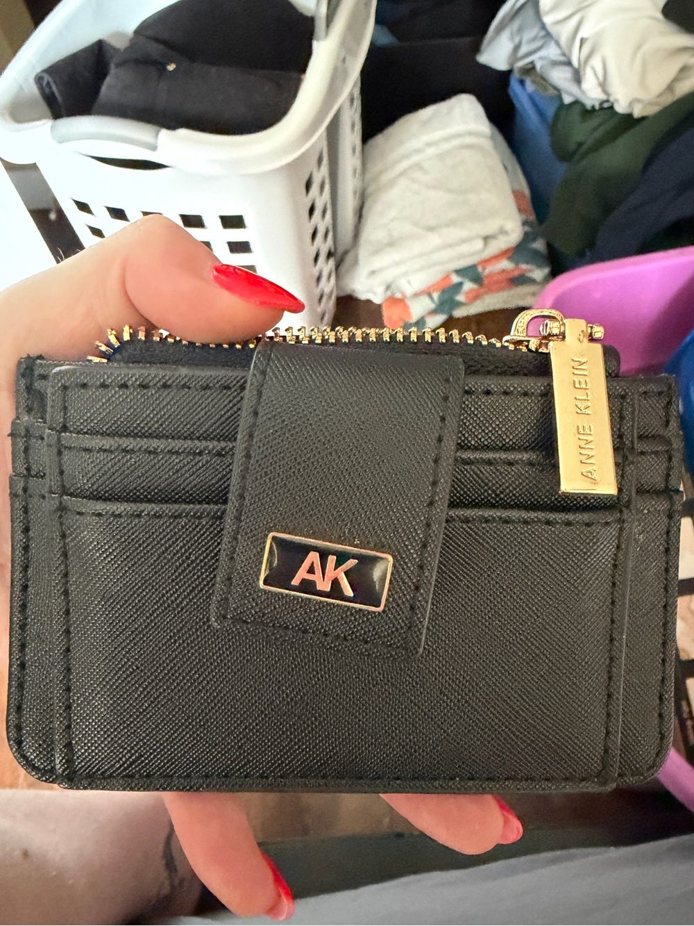 Anne Klein Black Card Holder with Gold-Tone Accents